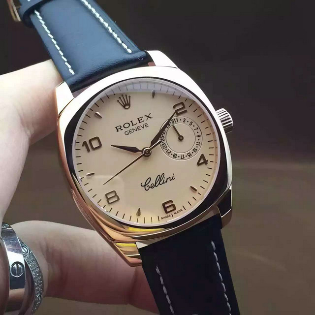 勞力士(ROLEX)切利尼繫列 3位日歴指針顯示 瑞士全自動機械 皮帶男士腕錶￥4980-精仿勞力士
