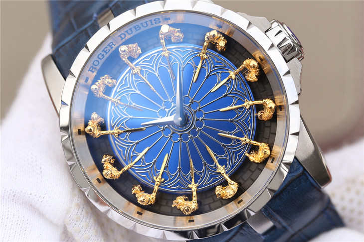 羅傑杜彼王者繫列(Excalibur)圓桌12騎士 藍面款 男士腕錶￥6880-精仿羅傑杜彼