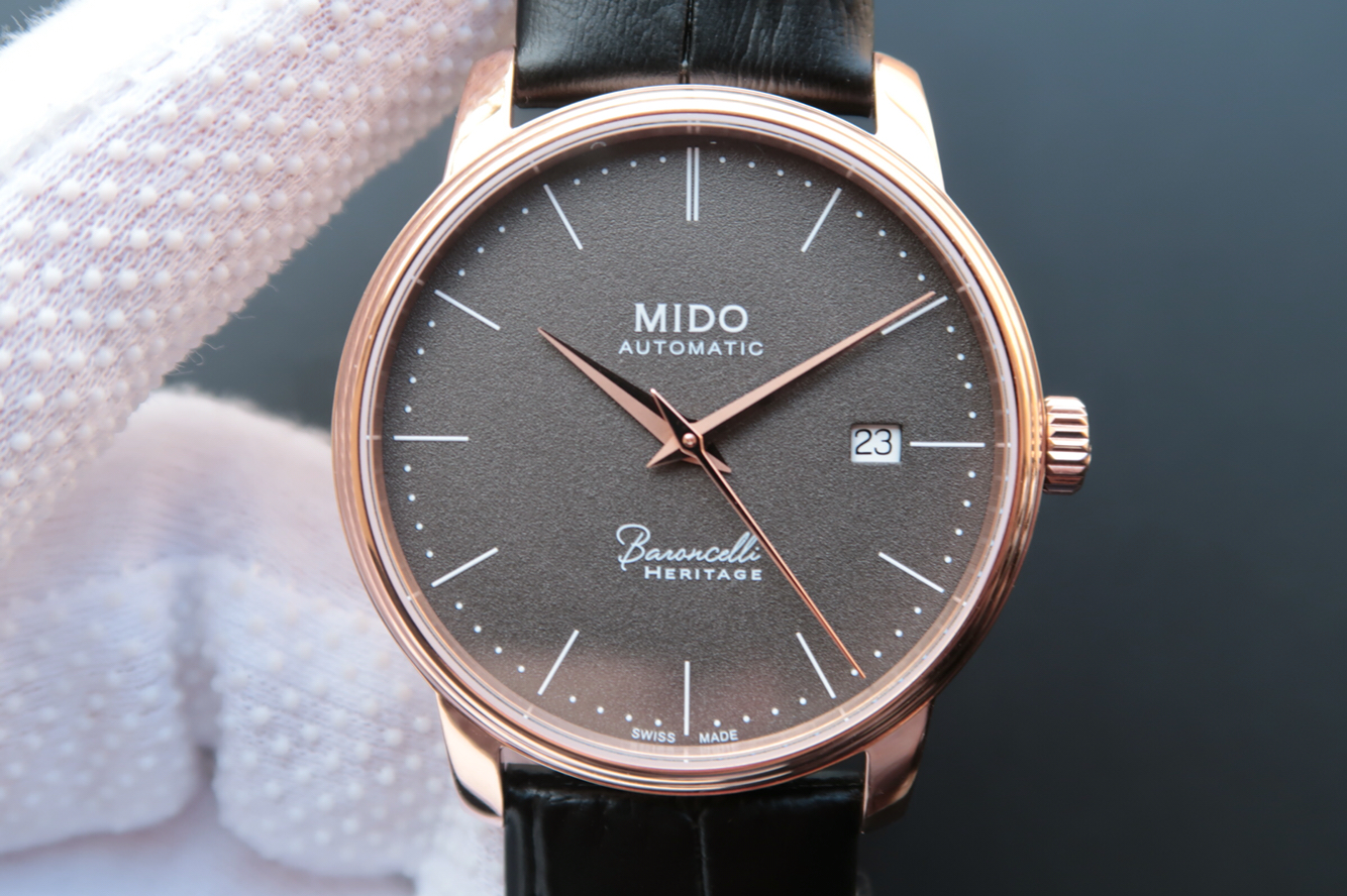 TW廠美度MIDO貝倫賽麗典藏紀念款M027.407.36.080.00男士玫瑰金機械錶￥2980-精仿美度