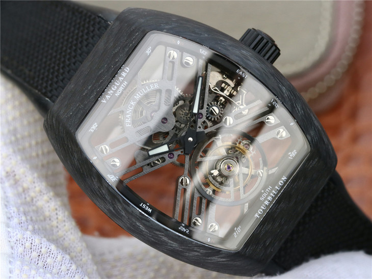 法蘭克穆勒V45 T SQT CARBONE陀飛輪 橡膠錶帶 自動機械男士腕錶￥6880-精仿法蘭克穆勒
