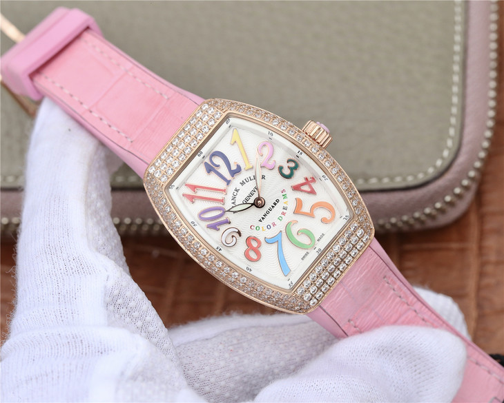 ABF法穆蘭Franck?Muller V32 繫列 女士腕錶 粉色矽膠錶帶 石英機芯￥3180-精仿法蘭克穆勒