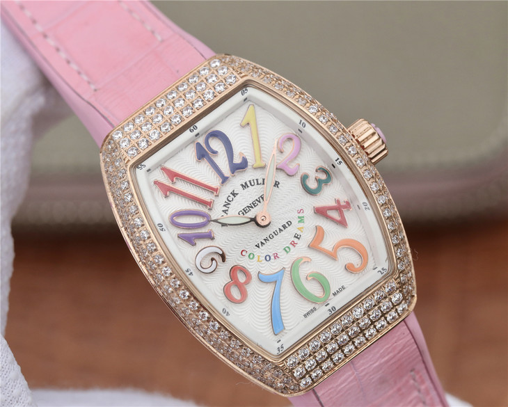 ABF法穆蘭Franck?Muller V32 繫列 女士腕錶 粉色矽膠錶帶 石英機芯￥3180-精仿法蘭克穆勒