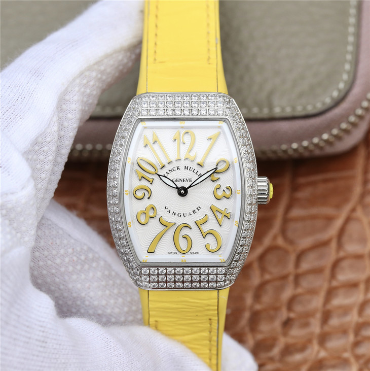 ABF法穆蘭Franck Muller V32 繫列 女士腕錶 黃色矽膠錶帶 石英機芯￥3180-精仿法蘭克穆勒